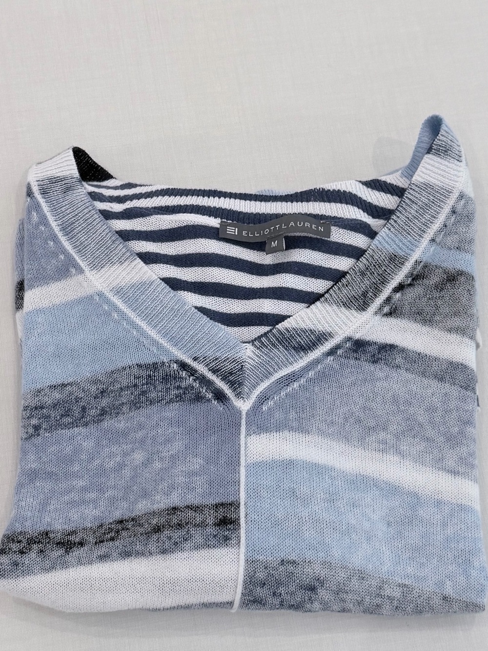 Elliott Lauren Lightweight Sweater Slouchy Blue Stripe 100% Cotton - M - Picture 9 of 11